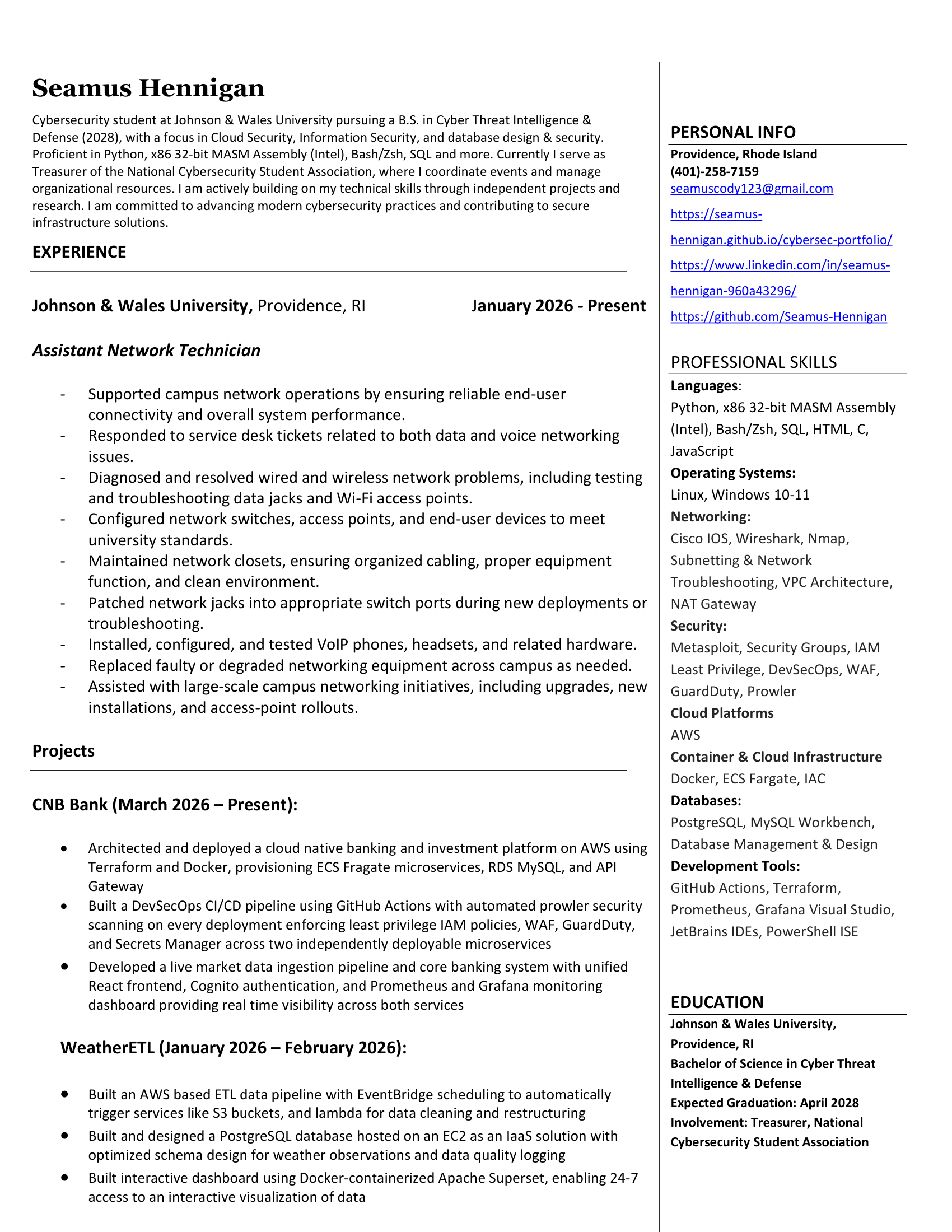 Seamus Hennigan Resume Preview